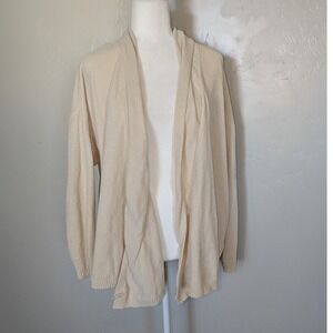 Wynne‎ Lounge Womens Cardigan Sweater Large Open Front Knit Beige Comfy Casual